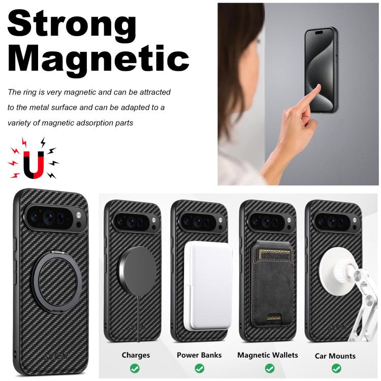 For Google Pixel 6a Suteni G3 Carbon Fiber Leather 360 Rotation Holder MagSafe Phone Case(Black) - free shipping - PMC TechLife - Order now!
