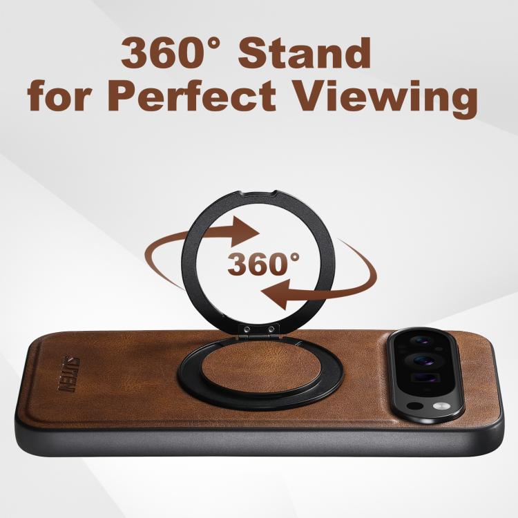 For Google Pixel 9 Pro Suteni G3 Oil Wax 360 Rotation Holder MagSafe Back Phone Case(Brown) - Google Cases by Suteni | Online Shopping South Africa | PMC TechLife | Buy Now Pay Later Mobicred