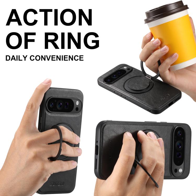 For Google Pixel 8a Suteni G3 Suteni G3 Oil Wax 360 Rotation Holder MagSafe Back Phone Case(Black) - Google Cases by Suteni | Online Shopping South Africa | PMC TechLife | Buy Now Pay Later Mobicred