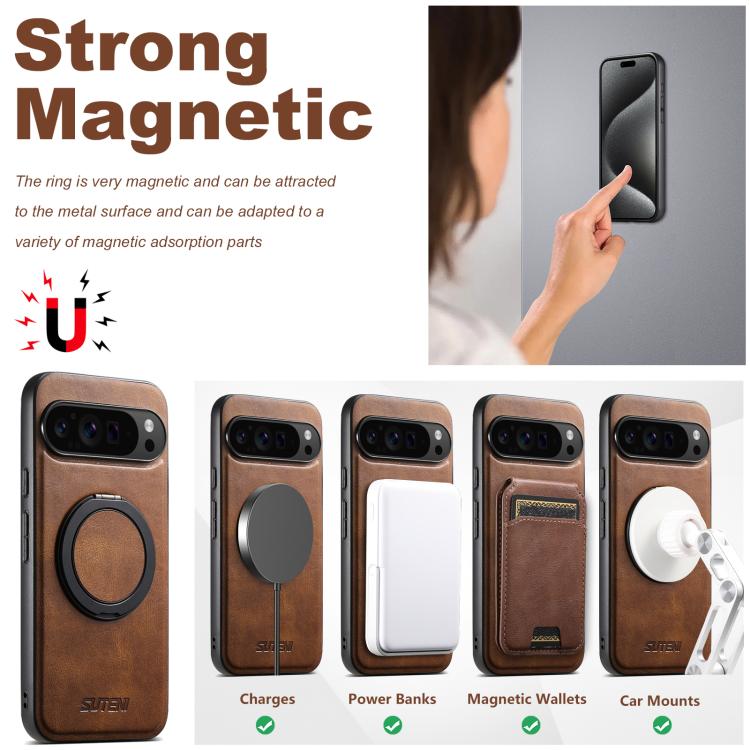 For Google Pixel 8a Suteni G3 Oil Wax 360 Rotation Holder MagSafe Back Phone Case(Brown) - Google Cases by Suteni | Online Shopping South Africa | PMC TechLife | Buy Now Pay Later Mobicred