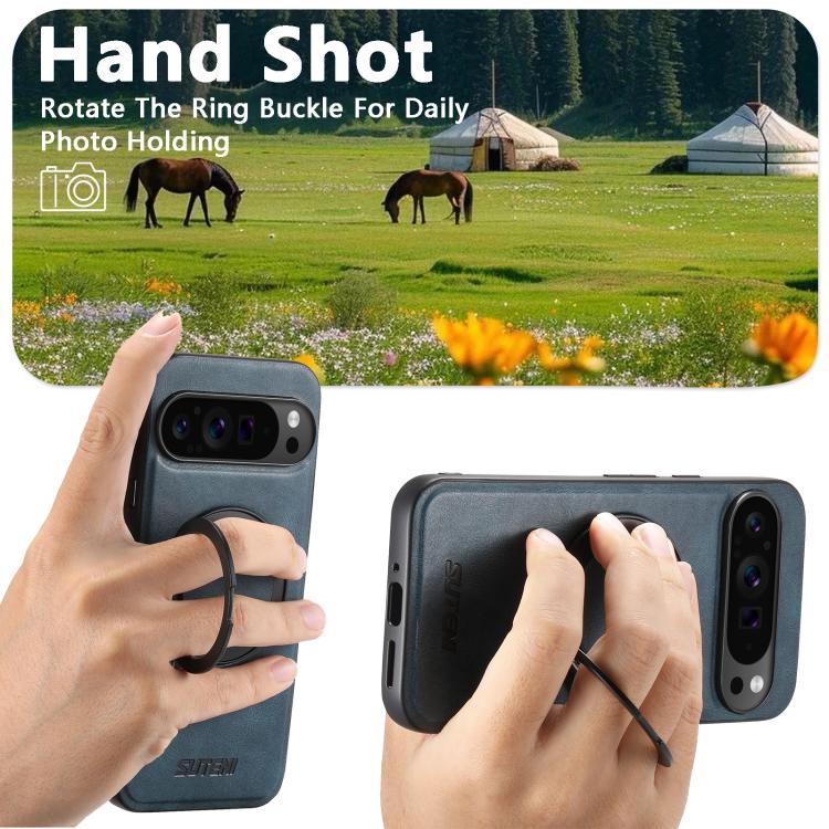 For Google Pixel 7a Suteni G3 Suteni G3 Oil Wax 360 Rotation Holder MagSafe Back Phone Case(Blue) - Google Cases by Suteni | Online Shopping South Africa | PMC TechLife | Buy Now Pay Later Mobicred