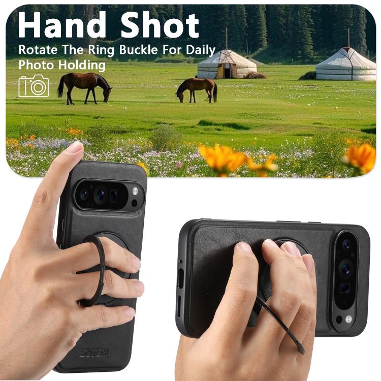 For Google Pixel 7 Pro Suteni G3 Suteni G3 Oil Wax 360 Rotation Holder MagSafe Back Phone Case(Black) - Google Cases by Suteni | Online Shopping South Africa | PMC TechLife | Buy Now Pay Later Mobicred