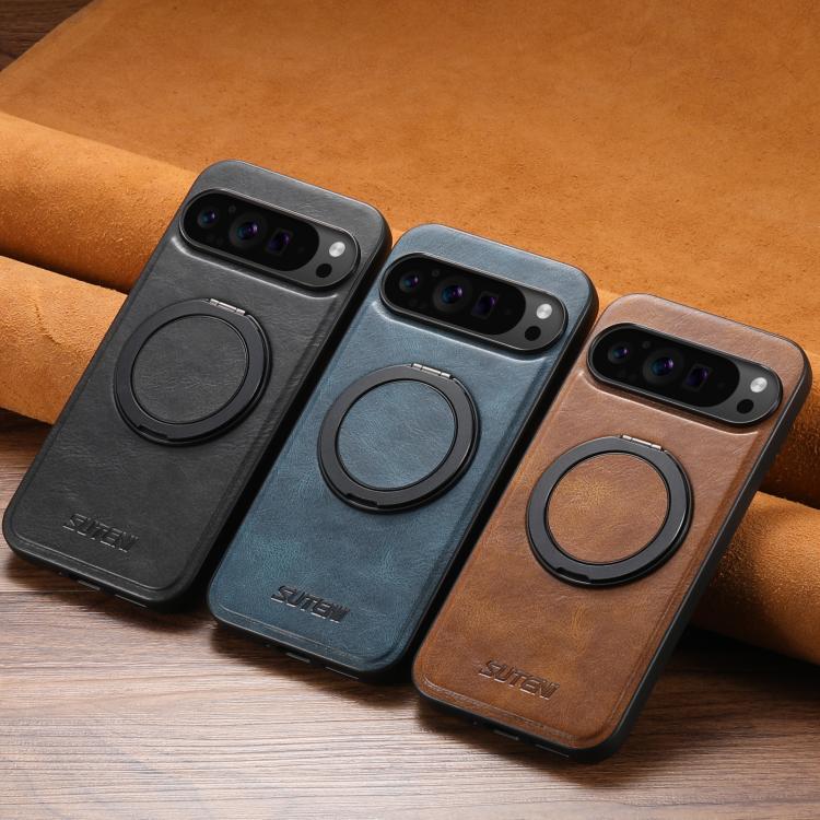 For Google Pixel 9 Suteni G3 Oil Wax 360 Rotation Holder MagSafe Back Phone Case(Brown) - Google Cases by Suteni | Online Shopping South Africa | PMC TechLife | Buy Now Pay Later Mobicred