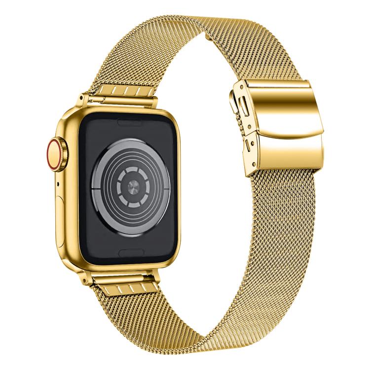 For Apple Watch 46mm / 49mm / 45mm / 44mm Hyphosis Buckle Milanese Metal Watch Band(Gold) - free shipping - PMC TechLife - Order now!