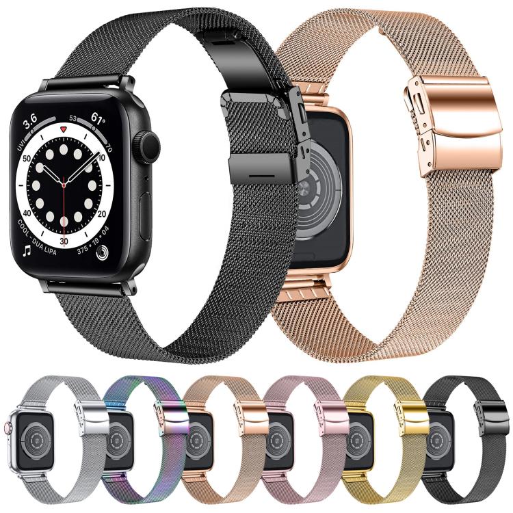 For Apple Watch 46mm / 49mm / 45mm / 44mm Hyphosis Buckle Milanese Metal Watch Band(Gold) - free shipping - PMC TechLife - Order now!