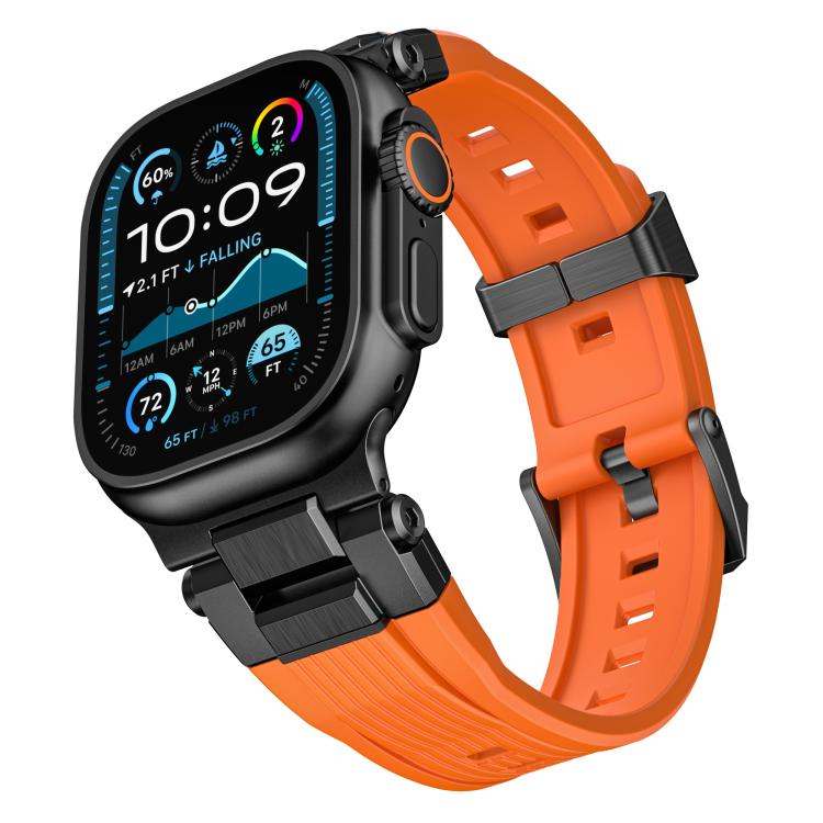 For Apple Watch 46mm / 49mm / 45mm / 44mm Stainless Steel Connector Vertical Grain TPU Watch Band(Orange) - free shipping - PMC TechLife - Order now!