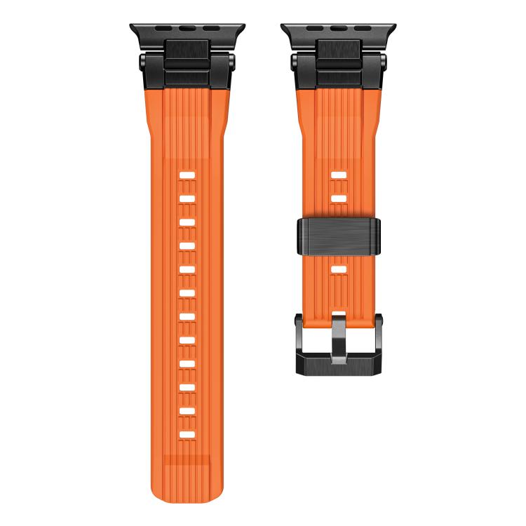 For Apple Watch 46mm / 49mm / 45mm / 44mm Stainless Steel Connector Vertical Grain TPU Watch Band(Orange) - free shipping - PMC TechLife - Order now!