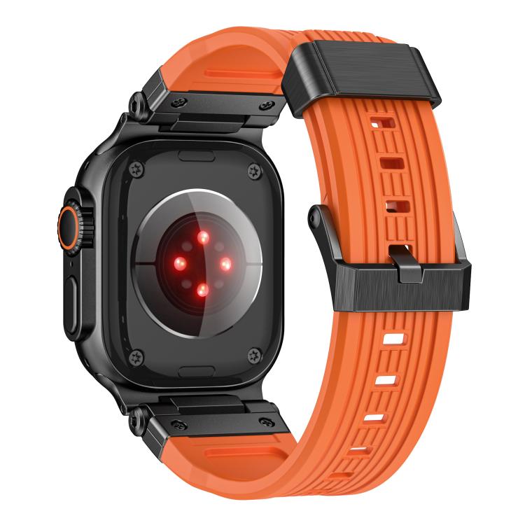 For Apple Watch 46mm / 49mm / 45mm / 44mm Stainless Steel Connector Vertical Grain TPU Watch Band(Orange) - free shipping - PMC TechLife - Order now!