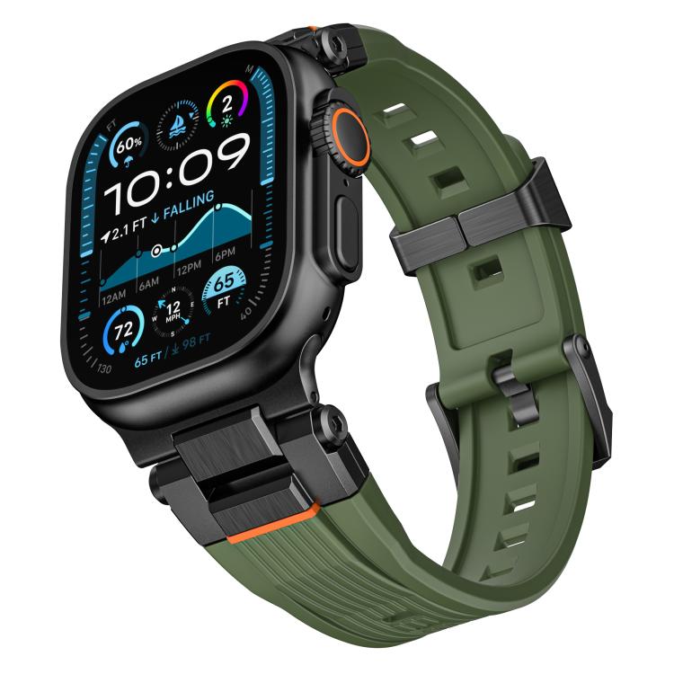 For Apple Watch 46mm / 49mm / 45mm / 44mm Stainless Steel Connector Vertical Grain TPU Watch Band(Army Green) - free shipping - PMC TechLife - Order now!