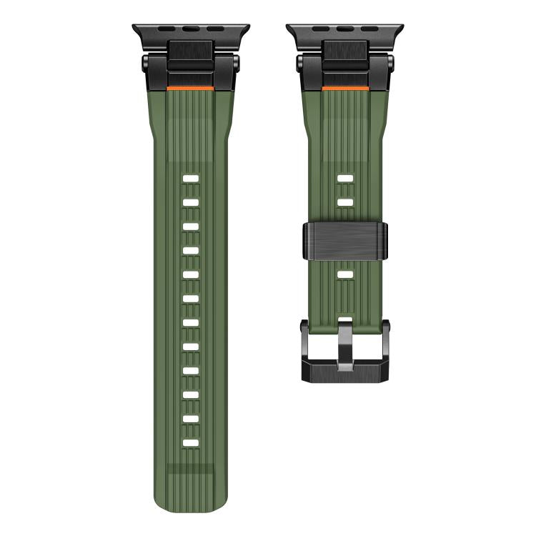 For Apple Watch 46mm / 49mm / 45mm / 44mm Stainless Steel Connector Vertical Grain TPU Watch Band(Army Green) - free shipping - PMC TechLife - Order now!
