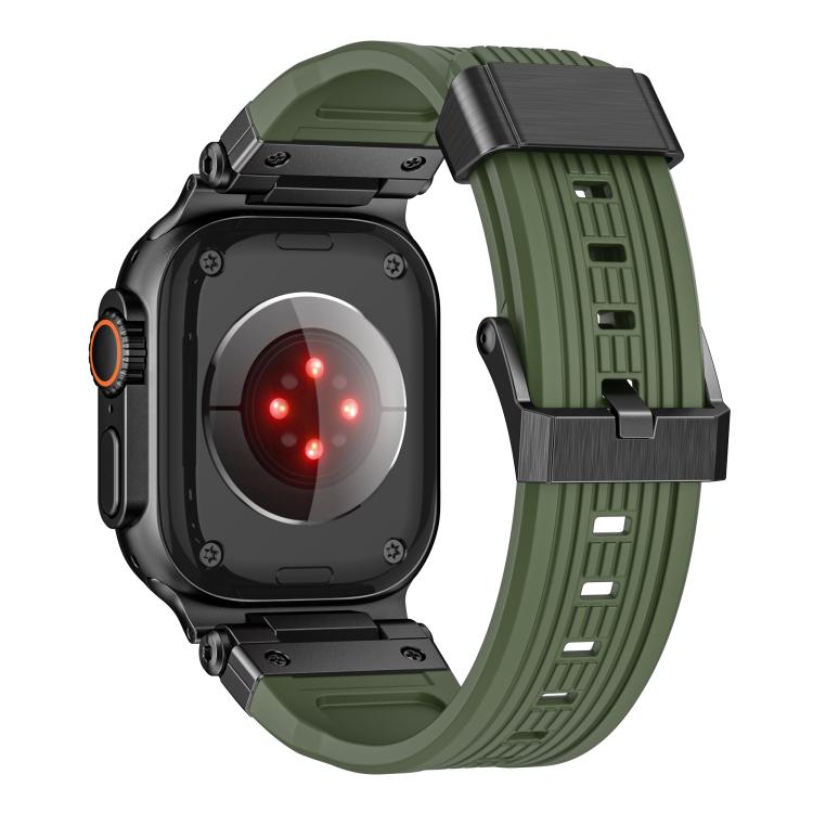 For Apple Watch 46mm / 49mm / 45mm / 44mm Stainless Steel Connector Vertical Grain TPU Watch Band(Army Green) - free shipping - PMC TechLife - Order now!