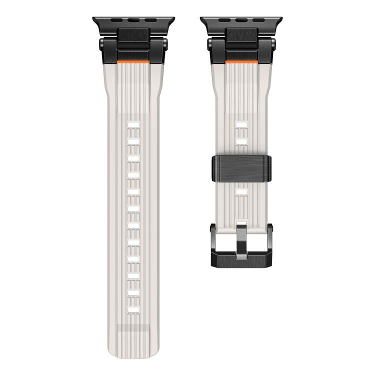 For Apple Watch 46mm / 49mm / 45mm / 44mm Stainless Steel Connector Vertical Grain TPU Watch Band(Starlight) - free shipping - PMC TechLife - Order now!