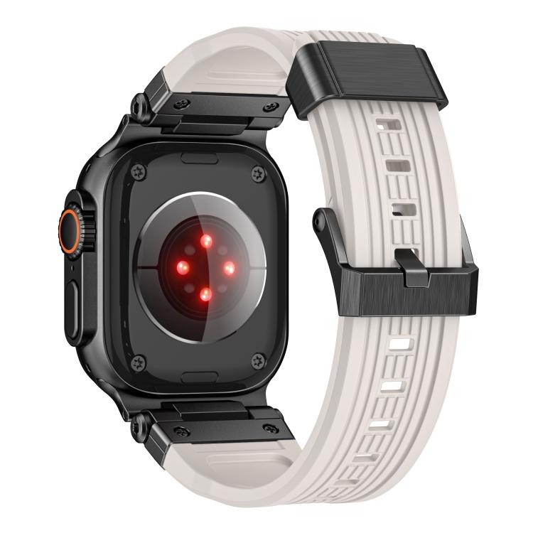 For Apple Watch 46mm / 49mm / 45mm / 44mm Stainless Steel Connector Vertical Grain TPU Watch Band(Starlight) - free shipping - PMC TechLife - Order now!