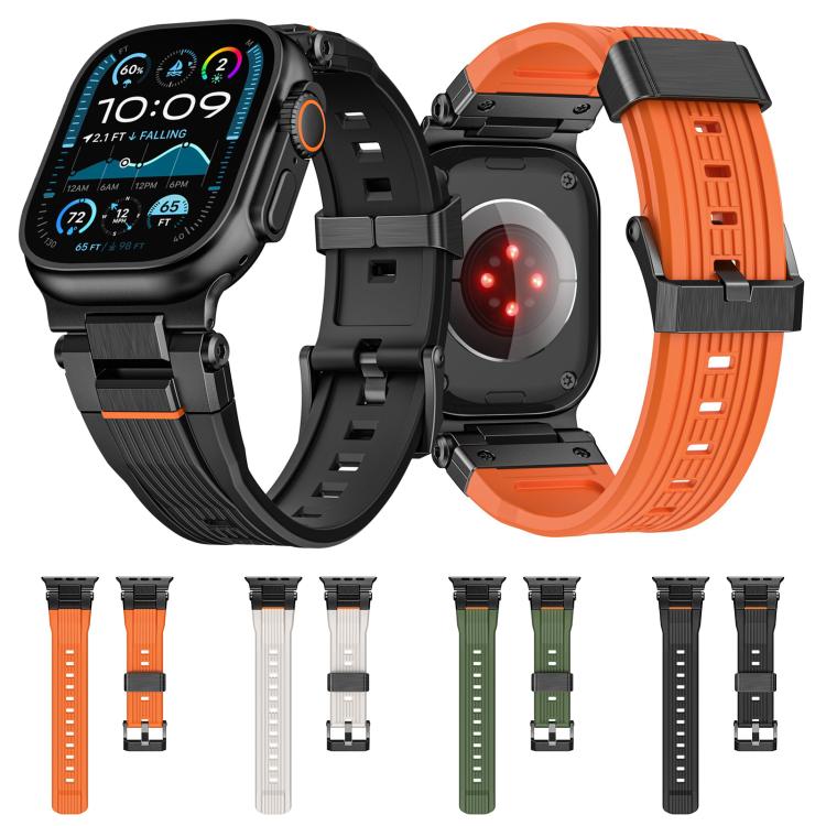 For Apple Watch 46mm / 49mm / 45mm / 44mm Stainless Steel Connector Vertical Grain TPU Watch Band(Orange) - free shipping - PMC TechLife - Order now!