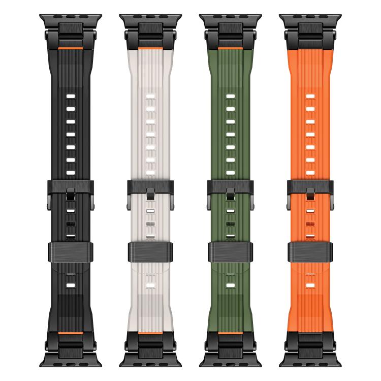 For Apple Watch 46mm / 49mm / 45mm / 44mm Stainless Steel Connector Vertical Grain TPU Watch Band(Orange) - free shipping - PMC TechLife - Order now!