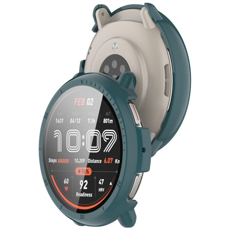 For Amazfit Active 2 A2437 Tempered Film Integrated PC Watch Protective Case(Pine Green) - Watch Cases by PMC TechLife | Online Shopping South Africa | PMC TechLife | Buy Now Pay Later Mobicred
