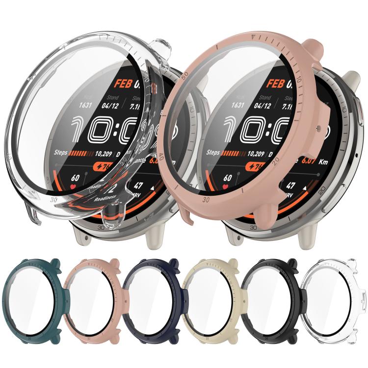 For Amazfit Active 2 A2437 Tempered Film Integrated PC Watch Protective Case(Ink Blue) - Watch Cases by PMC TechLife | Online Shopping South Africa | PMC TechLife | Buy Now Pay Later Mobicred