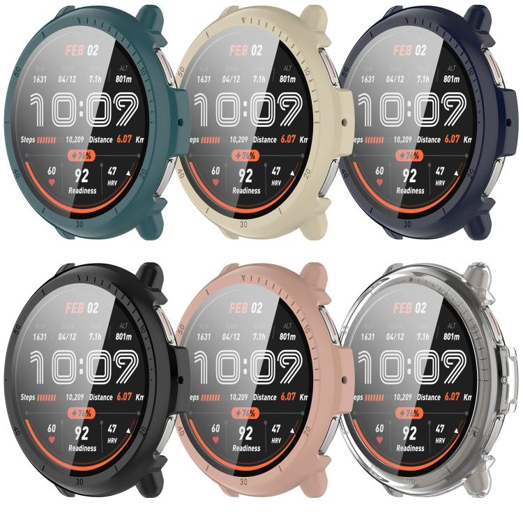For Amazfit Active 2 A2437 Tempered Film Integrated PC Watch Protective Case(Pine Green) - Watch Cases by PMC TechLife | Online Shopping South Africa | PMC TechLife | Buy Now Pay Later Mobicred