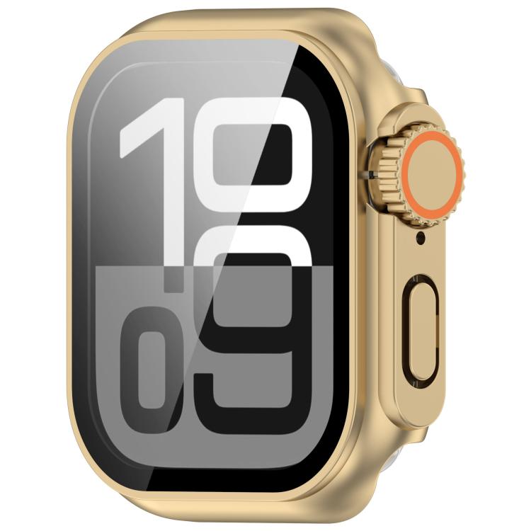 For Apple Watch Series 10 46mm Change to Ultra 49mm Tempered Film Integrated PC Button Watch Case(Champagne Gold) - free shipping - PMC TechLife - Order now!