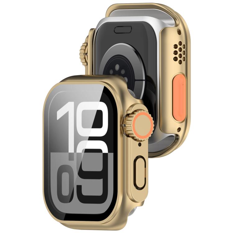 For Apple Watch Series 10 46mm Change to Ultra 49mm Tempered Film Integrated PC Button Watch Case(Champagne Gold) - free shipping - PMC TechLife - Order now!