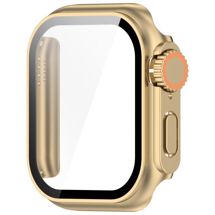 For Apple Watch Series 10 46mm Change to Ultra 49mm Tempered Film Integrated PC Button Watch Case(Champagne Gold) - free shipping - PMC TechLife - Order now!
