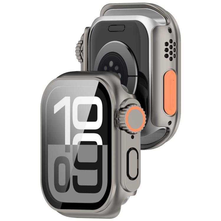 For Apple Watch Series 6/5/4/SE/SE2 44mm Change to Ultra 49mm Tempered Film Integrated PC Button Watch Case(Titanium Steel Color) - free shipping - PMC TechLife - Order now!