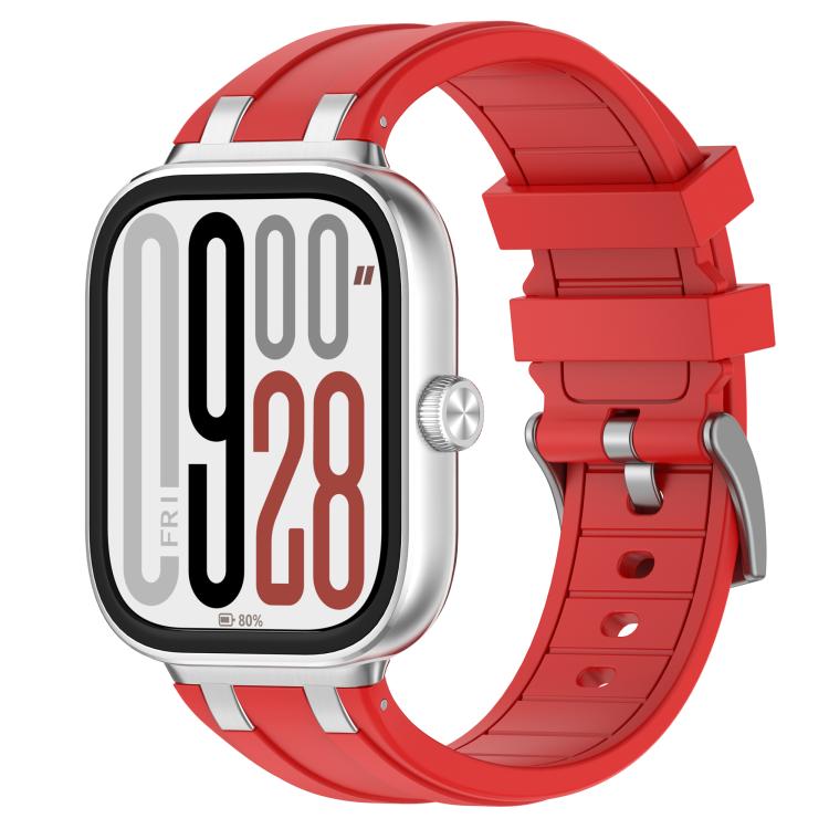 For Redmi Watch 5 / Xiaomi Smart Band 9 Pro Silver Metal Connector Silicone Watch Band(Red) - free shipping - PMC TechLife - Order now!