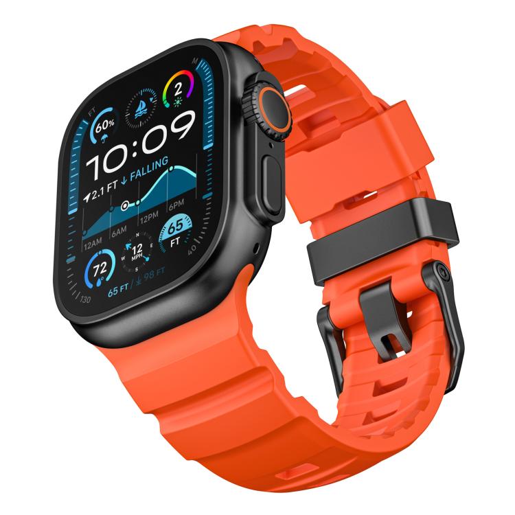 For Apple Watch 46mm / 49mm / 45mm / 44mm Black Buckle Field Path Fluororubber Watch Band(Orange) - free shipping - PMC TechLife - Order now!