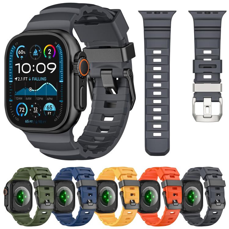 For Apple Watch 46mm / 49mm / 45mm / 44mm Black Buckle Field Path Fluororubber Watch Band(Orange) - free shipping - PMC TechLife - Order now!