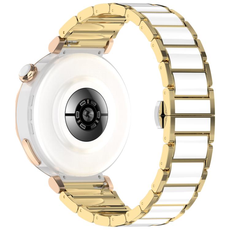 18mm Zinc Alloy Butterfly Buckle Ceramic White Metal Watch Band(Gold+White) - free shipping - PMC TechLife - Order now!