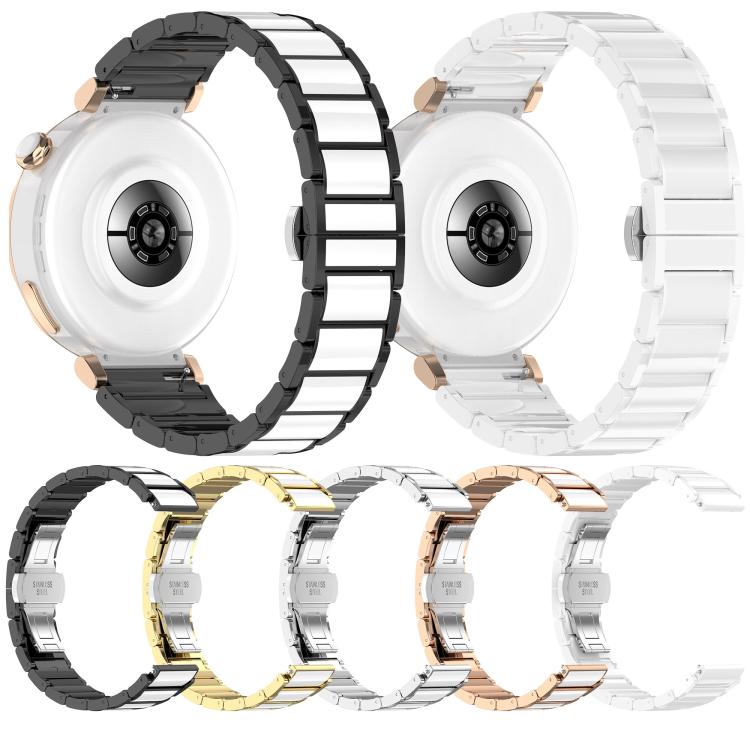 18mm Zinc Alloy Butterfly Buckle Ceramic White Metal Watch Band(Gold+White) - free shipping - PMC TechLife - Order now!