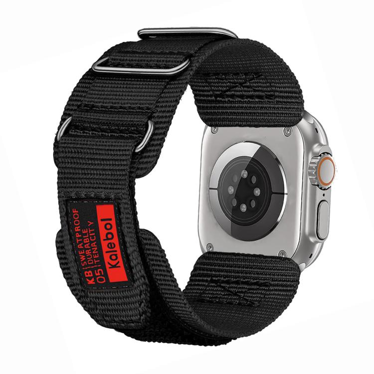 For Apple Watch 46mm / 49mm / 45mm / 44mm Kalebol Hook and Tri-Loop Nylon Watch Band(Black) - free shipping - PMc TechLife - Order now!