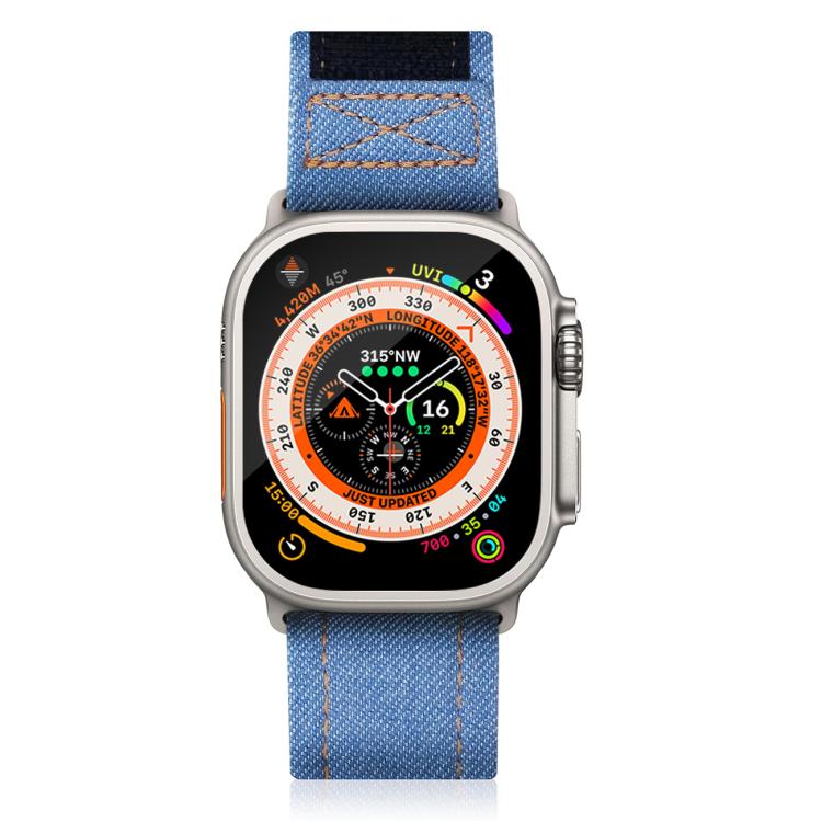 For Apple Watch 46mm / 49mm / 45mm / 44mm Kalebol Cool Denim Nylon Hook and Loop Fastener Watch Band(Dark Blue) - free shipping - PMC TechLife - Order now!