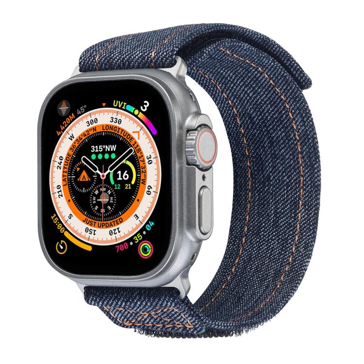 For Apple Watch 46mm / 49mm / 45mm / 44mm Kalebol Cool Denim Nylon Hook and Loop Fastener Watch Band(Gray) - free shipping - PMC TechLife - Order now!