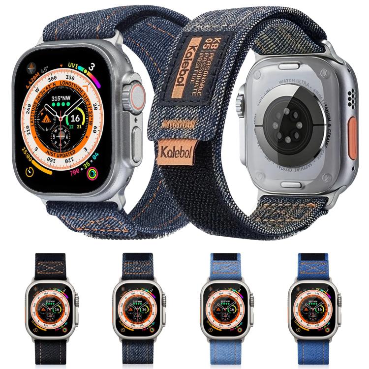 For Apple Watch 46mm / 49mm / 45mm / 44mm Kalebol Cool Denim Nylon Hook and Loop Fastener Watch Band(Gray) - free shipping - PMC TechLife - Order now!