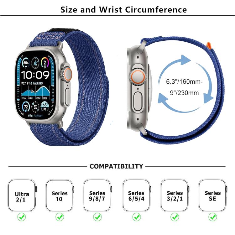 For Apple Watch 42mm / 41mm / 40mm / 38mm Kalebol Cool Denim Nylon Hook and Loop Fastener Watch Band(Blue) - free shipping - PMC TechLife - Order now!