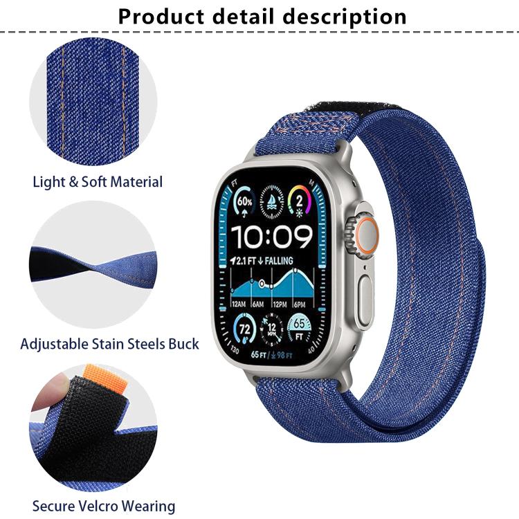 For Apple Watch 46mm / 49mm / 45mm / 44mm Kalebol Cool Denim Nylon Hook and Loop Fastener Watch Band(Gray) - free shipping - PMC TechLife - Order now!