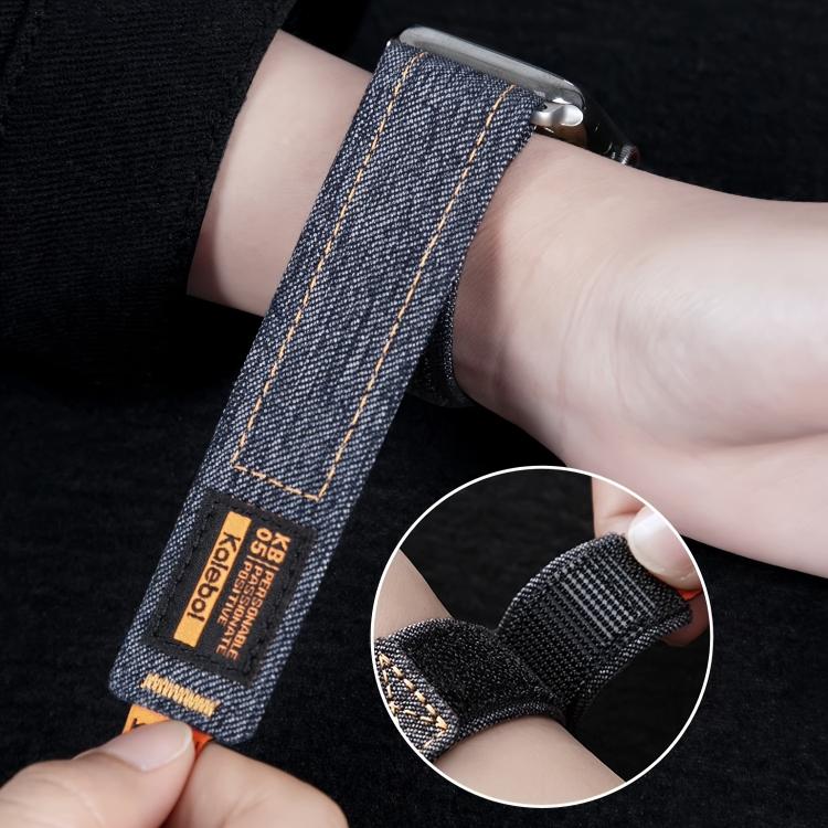 For Apple Watch 46mm / 49mm / 45mm / 44mm Kalebol Cool Denim Nylon Hook and Loop Fastener Watch Band(Gray) - free shipping - PMC TechLife - Order now!