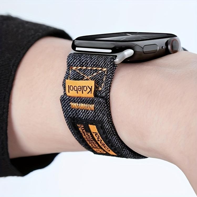 For Apple Watch 46mm / 49mm / 45mm / 44mm Kalebol Cool Denim Nylon Hook and Loop Fastener Watch Band(Dark Blue) - free shipping - PMC TechLife - Order now!