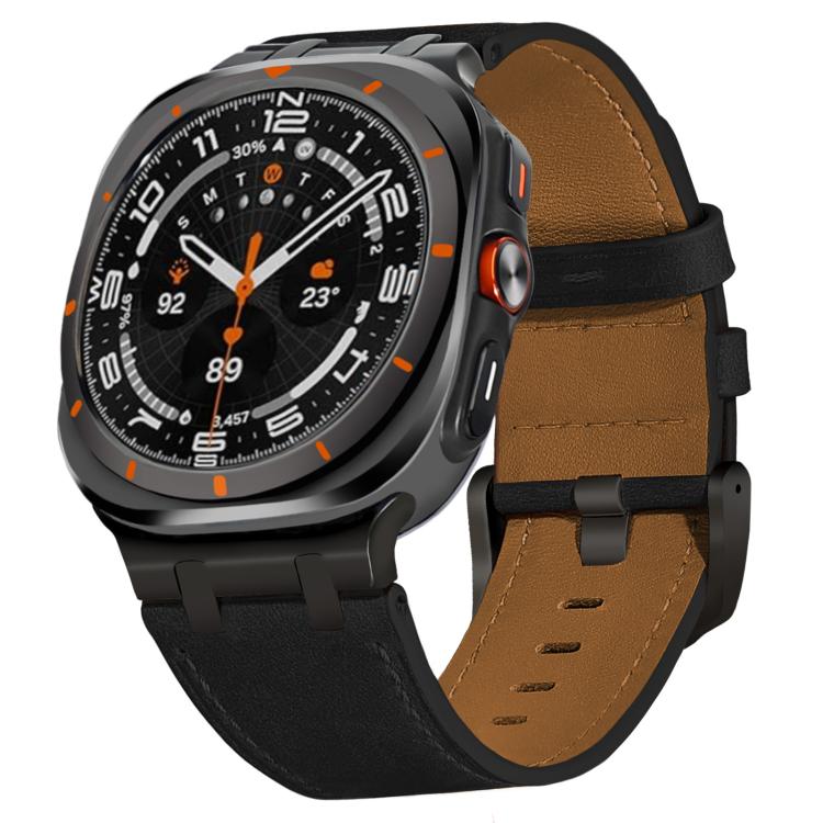 For Samsung Galaxy Watch Ultra 47mm Crazy Horse Leather Watch Band(Black+Black Buckle) - Watch Bands by PMC TechLife | Online Shopping South Africa | PMC TechLife | Buy Now Pay Later Mobicred