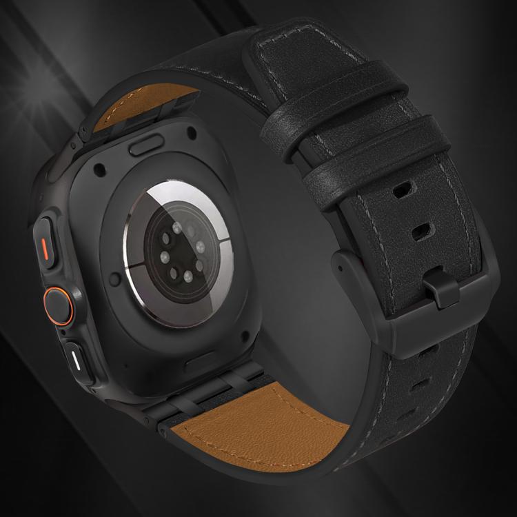 For Samsung Galaxy Watch Ultra 47mm Crazy Horse Leather Watch Band(Black+Black Buckle) - Watch Bands by PMC TechLife | Online Shopping South Africa | PMC TechLife | Buy Now Pay Later Mobicred