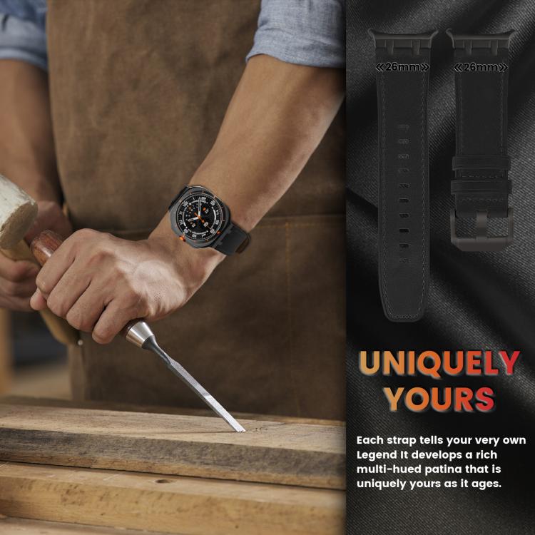 For Samsung Galaxy Watch Ultra 47mm Crazy Horse Leather Watch Band(Black+Black Buckle) - Watch Bands by PMC TechLife | Online Shopping South Africa | PMC TechLife | Buy Now Pay Later Mobicred