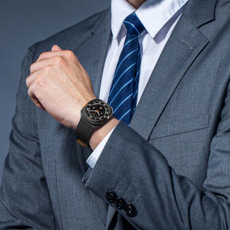 For Samsung Galaxy Watch Ultra 47mm Crazy Horse Leather Watch Band(Black+Black Buckle) - Watch Bands by PMC TechLife | Online Shopping South Africa | PMC TechLife | Buy Now Pay Later Mobicred