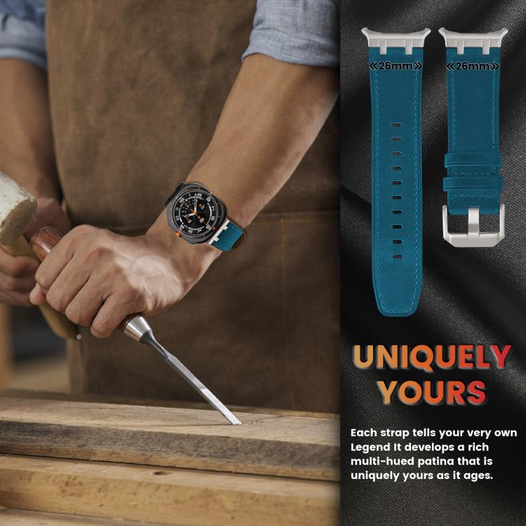 For Samsung Galaxy Watch Ultra 47mm Crazy Horse Leather Watch Band(Dark Blue+Titanium Buckle) - Watch Bands by PMC TechLife | Online Shopping South Africa | PMC TechLife | Buy Now Pay Later Mobicred