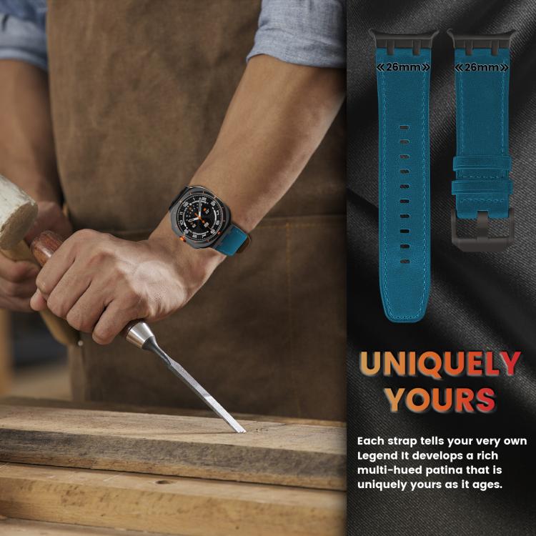 For Samsung Galaxy Watch Ultra 47mm Crazy Horse Leather Watch Band(Dark Blue+Black Buckle) - Watch Bands by PMC TechLife | Online Shopping South Africa | PMC TechLife | Buy Now Pay Later Mobicred