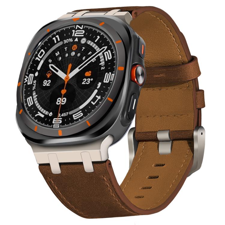 For Samsung Galaxy Watch Ultra 47mm Crazy Horse Leather Watch Band(Black+Titanium) - Watch Bands by PMC TechLife | Online Shopping South Africa | PMC TechLife | Buy Now Pay Later Mobicred