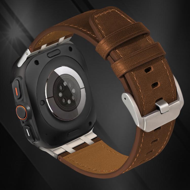 For Samsung Galaxy Watch Ultra 47mm Crazy Horse Leather Watch Band(Black+Titanium) - Watch Bands by PMC TechLife | Online Shopping South Africa | PMC TechLife | Buy Now Pay Later Mobicred