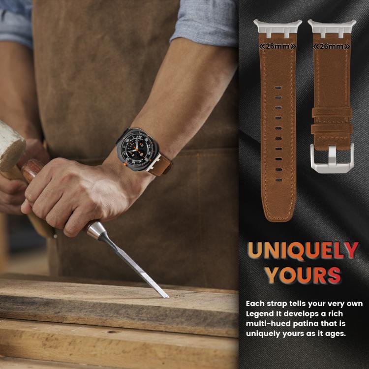 For Samsung Galaxy Watch Ultra 47mm Crazy Horse Leather Watch Band(Black+Titanium) - Watch Bands by PMC TechLife | Online Shopping South Africa | PMC TechLife | Buy Now Pay Later Mobicred