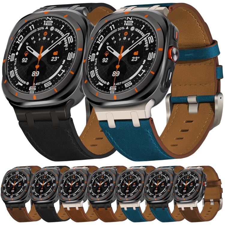 For Samsung Galaxy Watch Ultra 47mm Crazy Horse Leather Watch Band(Dark Blue+Black Buckle) - Watch Bands by PMC TechLife | Online Shopping South Africa | PMC TechLife | Buy Now Pay Later Mobicred