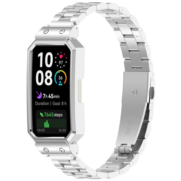 For Huawei Band 10 / 10 NFC / 9 / 9 NFC Watch Frame Integrated Three Beads Stainless Steel Watch Band(Silver) - free shipping - PMC TechLife - Order now!